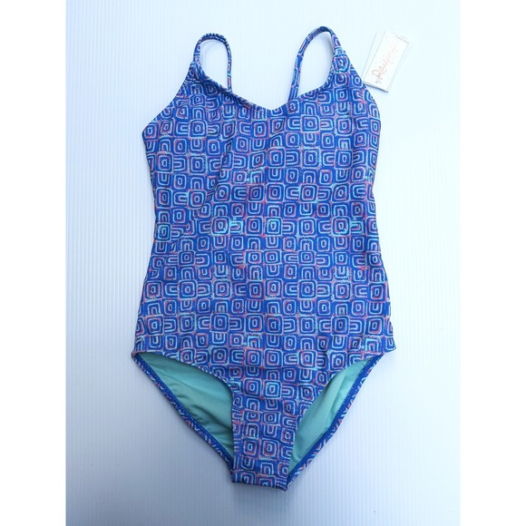 Raisins Other - Raisins Girls Size 12 Norie One Piece Swimsuit Blue Geometric Caged Back